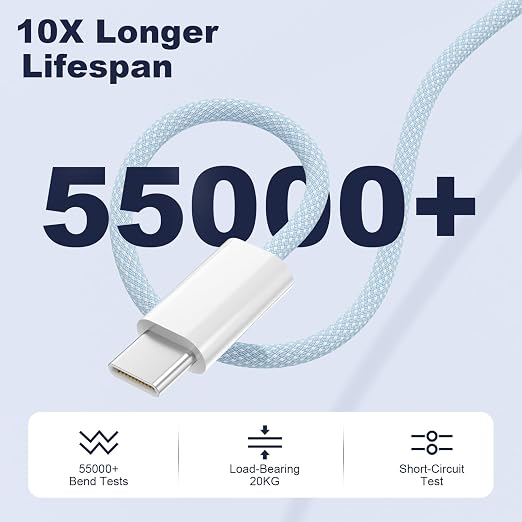 Quickeep USB C to USB C Cable Blue 3FT 2 Pack, Nylon Braided 60W iPhone 17 16 15 Charger Cord, Type C Charger Fast Charging, USBC to USBC Cable for iPhone 15 16 Pro Plus Pro Max/iPad Pro/Air
