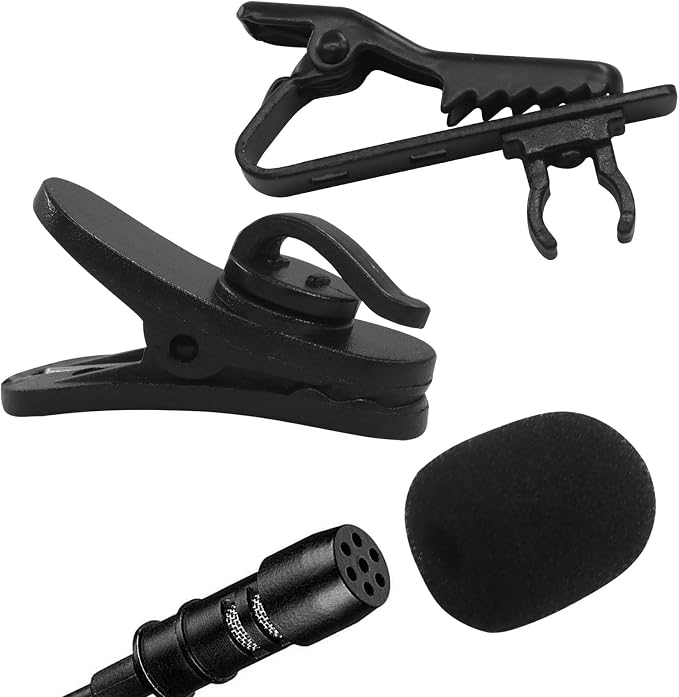 6 Pcs Lavalier Microphone Clips Replacement Kit with 6 Pcs Foam Windscreen Covers, 6 Pcs Plastic Wire Clips for Voice Recording, Video Conferencing, Online Meetings and Video Creators