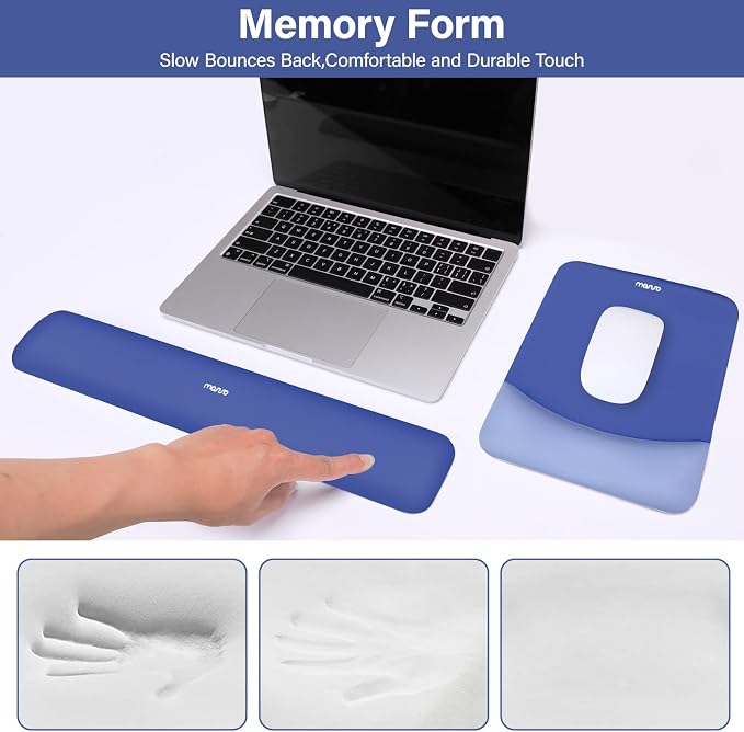 MOSISO Wrist Rest Support for Mouse Pad&Keyboard Set, Rectangular Ergonomic Mousepad Non-Slip Base Home/Office Pain Relief&Easy Typing Pad with Neoprene Cloth&Raised Silicone Lining, Royal Blue