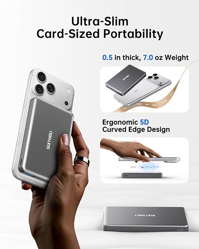 SIXTHGU Magnetic Power Bank, 10000mAh Wireless Portable Charger, PD 20W Fast Charging Magnetic Battery Pack with USB-C Cable Compatible with iPhone 17/16/15/14/13/12 Series, Blue