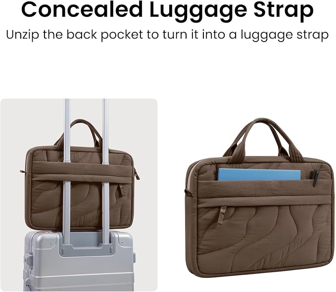 tomtoc 13-14 Inch Protective Puffy Laptop Carrying Bag for Women, Lightweight Laptop Briefcase Fits 13-inch Macbook Air M5 2026 & Neo A18, 14" MacBook Pro, Work Bag Case Handbag with Organized Storage