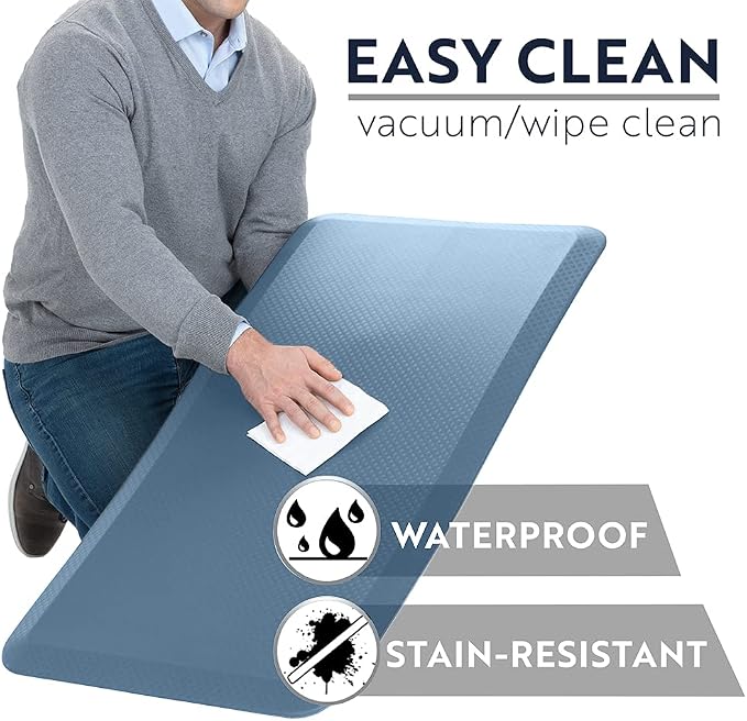 KANGAROO Anti Fatigue Mats for Kitchen Floor, 39x20, Reduce Foot, Knee Pressure, 3/4 Inch Thick Cushioned Ergonomic Mat, Waterproof Comfort Rug for Under Sinks, Standing Desk, Store Floors, Sky Blue