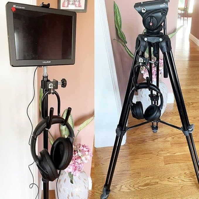 Pmsanzay Mic Microphone Stand Tambourine Hanger, Headphone Headset Holder Clip Stand, Easy to fit on Music or Microphone Stand for Tambourine, Cowbell, Headphones - Keep Tambourine Within Reach.