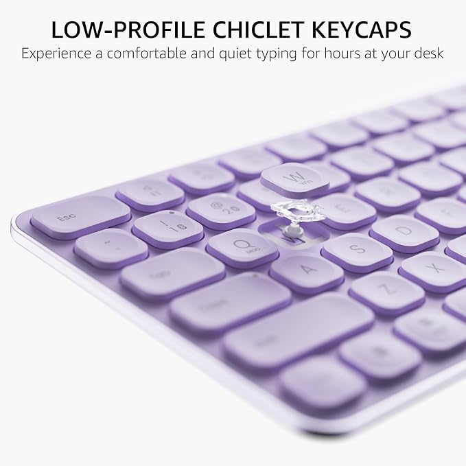 Rapoo Multi-Device Keyboard and Mouse Combo, 2.4GHz/Bluetooth 5.0/4.0 Wireless Keyboard & Mouse Set for Windows/Mac/Linux/Chrome, Support 4 Devices, Low-Profile Silent Click, Battery Powered, Purple