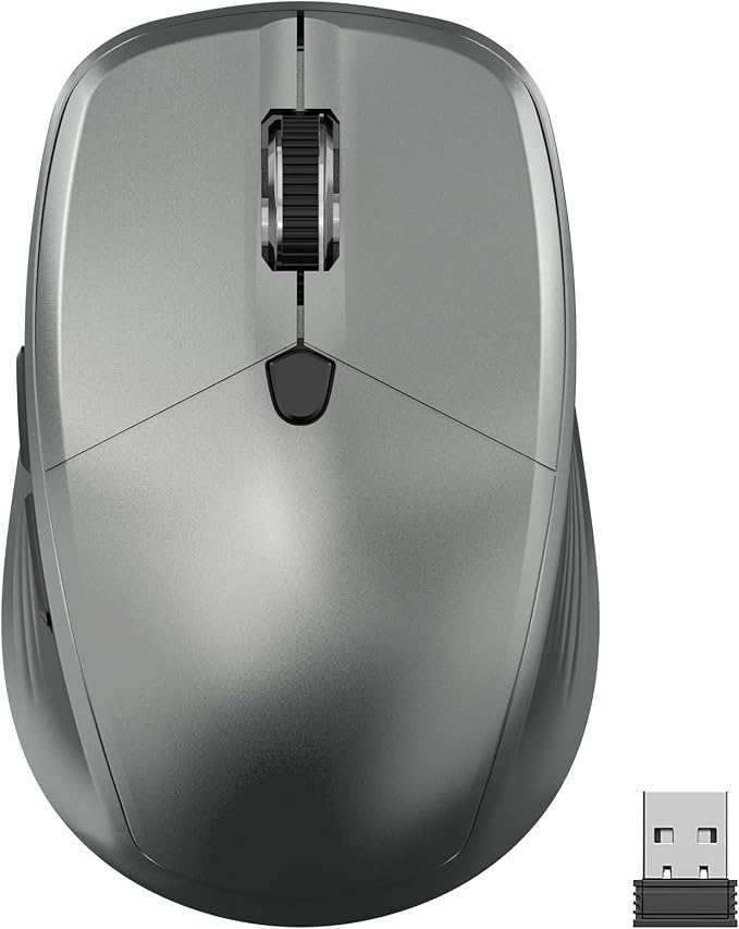 Wireless Mouse for Laptop, Ergonomic Computer Mice with USB Nano Receiver, 2400 DPI Adjustable, Anti-Slip Scroll Wheel, Plug & Play 2.4G Wireless Cordless Mice for PC Chromebook Mac MacBook - Grey
