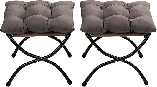 HollyHOME 15"(H) Folding Footrest Stool, Small Foldable Ottoman, Accent Padded Sofa Foot Stool for Chairs and Sofas, Portable Foot Rest Ottoman for Home, Living Room, Bedroom,Dorm,2-Pack,Dark Grey