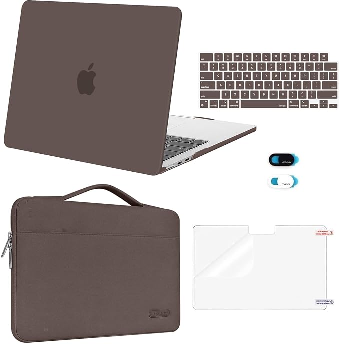 MOSISO Compatible with MacBook Air 13 inch Case M5 2026 M4 2025 M3 M2 2024-2022 A3449 A3240 A3113 A2681,Hard Shell&Sleeve Bag&Keyboard Skin&Webcam Cover&ScreenFilm for MacBook Air 13.6, Beige Brown