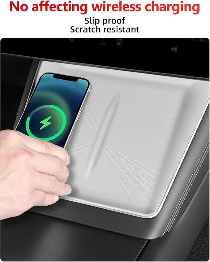 White Center Console Silicone Mat Conpatible vith Tesla Model Y Juniper 2025-2026, Waterproof Spill Proof Center Console Liner Pad, Non-Slip Vireless Charging Friendly Interior Accessories(Style A)