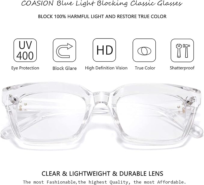 COASION Blue Light Blocking Eyeglasses Classic Thick Square Rim Frame Eyewear for Women Men