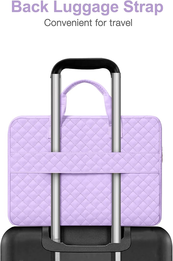MOSISO 360 Protective Laptop Case 13.3 inch, 13-13.3 inch Laptop Sleeve Compatible with MacBook Air/Pro 13/Pro 14,HP Dell ASUS Lenovo, Square Quilted Bag Cover with 2 Pockets&Handle&Belt, Purple