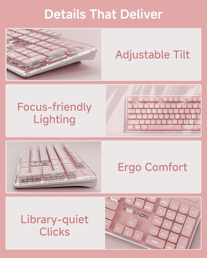 V3 Wireless Keyboard and Mouse Combo, Bluetooth/2.4G Rechargeable Light up Quiet Computer Wireless Keyboard and Mouse with White Backlit, Metal Panel-Pink