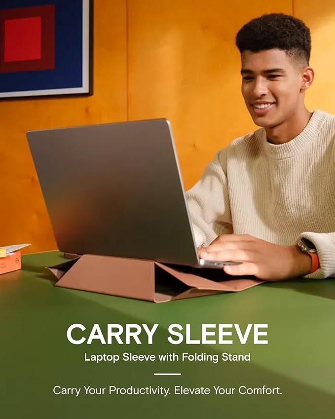 MOFT Laptop Carry Sleeve, 2-in-1 Laptop Bag & Stand for 16" MacBook Air/Pro & Dell/HP/Lenovo/Asus, Stylish Slim Computer Sleeve Bag with Expandable Storage for Computer Accessories, Beach White
