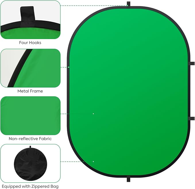 5x6.5ft/1.5x2M Blue Green Screen Backdrop, Double-Sided Pop Up Photo Backdrop Collapsible Greenscreen Background Muslin Chromakey Screen with Carry Bag for Photo Studio, Streaming, Gaming