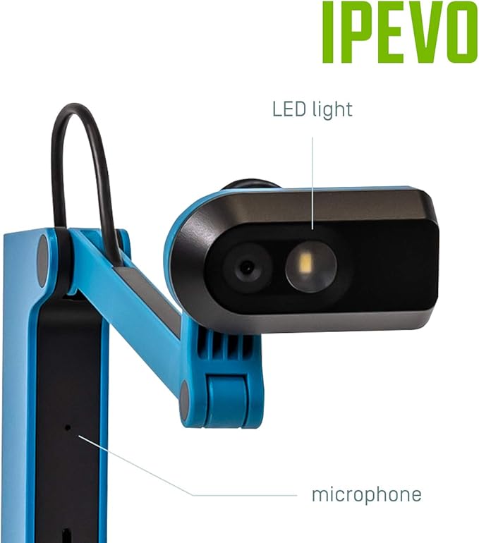 IPEVO VZ-X Wireless 8MP Document Camera, 3 Modes of Connectivity — Wi-Fi, HDMI, and USB, Compatible with Web Conferencing Software, Works Wirelessly with iOS, tvOS, and Android,Black, Blue