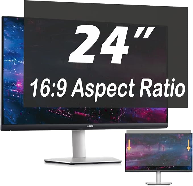 24 Inch Privacy Screen for Computer Monitor, 16:9 Anti-Spy Filter for Laptop & PC Display, Blue Light Blocking Anti-Glare Reversible Protector Film, Easy Slide-Mount Installation (24 Inch Widescreen(16:09))