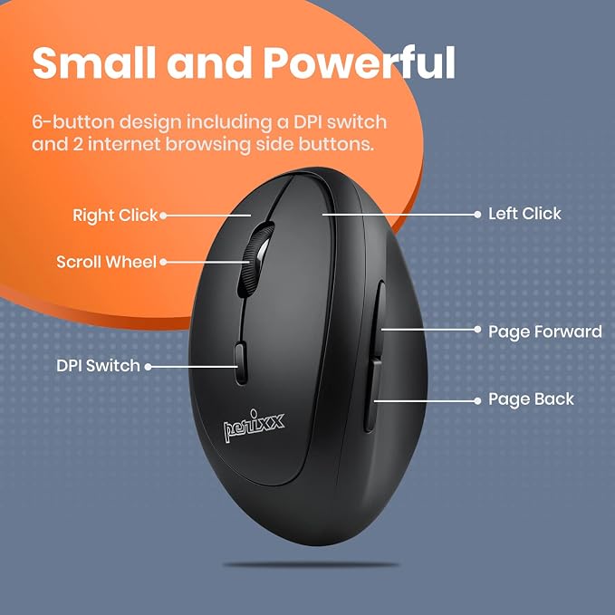 Perixx Perimice-719L, Left Handed Wireless Vertical Mouse, Portable Size for Laptops Computer, 3 Level DPI (Pack of 2)