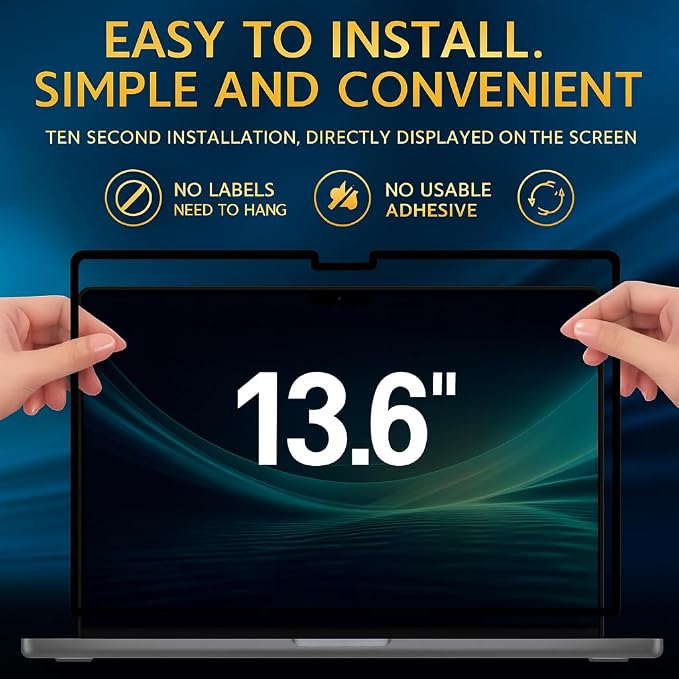 Magnetic Privacy Screen for MacBook Air 13.6"/13" (M2/M3/M4, A2681/A3113/A3240) – Removable Laptop Screen Protector, Blue Light Filter, Anti-Glare 16:10 Matte Display Guard
