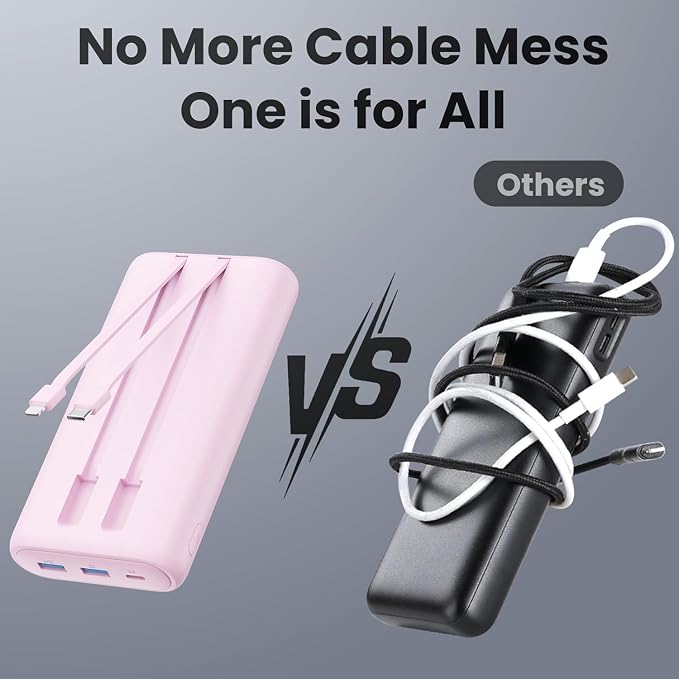 Portable Charger 40,800mAh Power Bank 25W Portable Battery Pack with 2 Built in Cables [2026 Upgraded], PD QC4.0 Fast Charging Portable Phone Charger Compatible with iPhone 17/16,Android Samsung-Pink