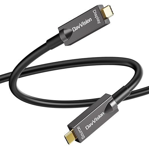 Full-Featured Fiber Optic USB C Video Cable 33FT, Support 4K@60Hz,10Gbps,PD 60W,USB 3.2 Active Optical Cable Built in German SiliconLine Chip for Logitech Camera,VR,Laptop,Video Conference