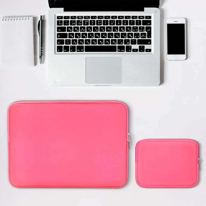 RAINYEAR 14 Inch Laptop Sleeve Case Protective Soft Padded Zipper Cover Carrying Computer Bag with Accessories Pouch, Compatible with 14" Notebook Tablet Chromebook (Bright Pink)