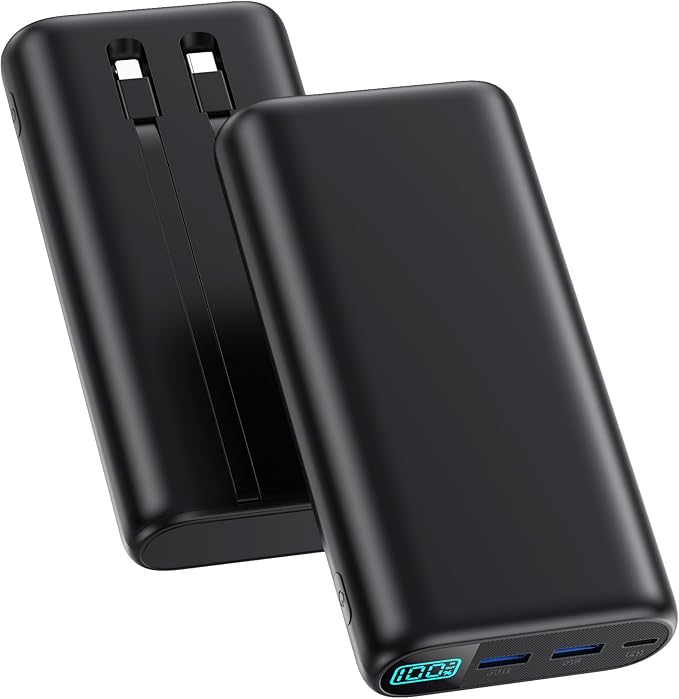 Portable Charger 40800mAh Power Bank with Built-in Cables,25W PD USB C Fast Phone Charging,5 Outputs External Battery Pack Backup,Travel Essential Outdoor for iPhone 17/16/15,Android Galaxy etc