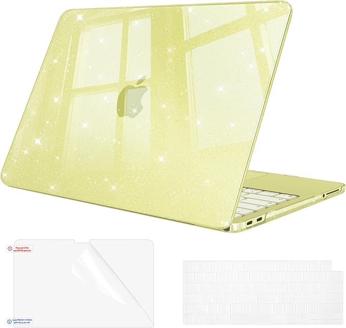 Fintie Compatible with MacBook Neo 13 Inch Case 2026 Model A3404 with A18 Pro Chip, Ultra-Thin Scratch Resistant Protective Hard Shell Cover with Keyboard Skin & Screen Protector (Glitter Citrus)