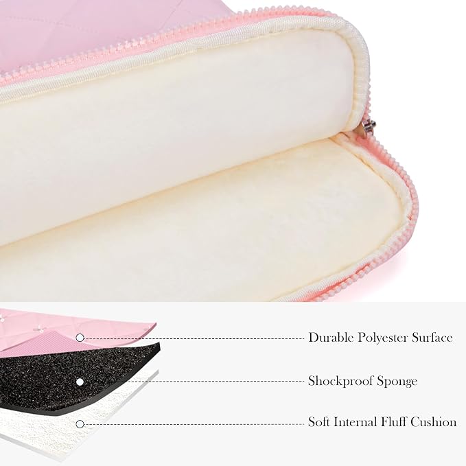 Cute Bow Laptop Case Coquette 13-15 Inch Puffy Laptop Sleeve Accessories Aesthetic Quilted Computer Bag for MacBook (Pink, 13-14inch)
