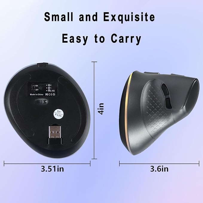 Wireless Mouse, Vertical Ergonomic Mouse 2.4G Bluetooth Dual Mode 3 DPI Rechargeable Connect Multiple Devices Vertical Mouse 6 Buttons and RGB Lights Suitable for PC Laptop Computer(Grey)