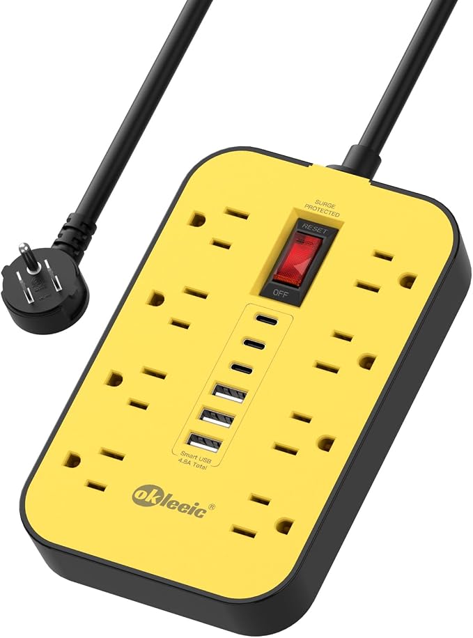 Heavy Duty Power Strip with Surge Protector, 6 USB Ports(3 USB-C), 14 Gauge Extension Cord 6 FT, Industrial High Wattage for Workbench, Workshop, Kitchen, Garage Must Have