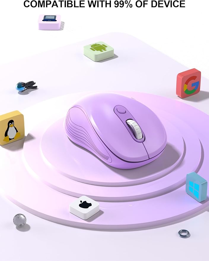 Trueque Wireless Mouse for Laptop, 2.4GHz Ergonomic Computer Mouse with Back & Forward Buttons, 3 Adjustable DPI Levels, 6 Buttons, Optical USB Cordless Mice for Windows PC, M01 (Lavender)