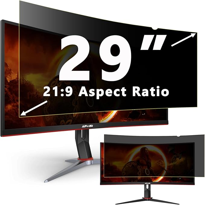 29 Inches Privacy Screen Filter for 21:9 Curved Ultrawide Monitor | Privacy Shield | Anti Glare | Anti-Blue Light | Eye Protection | Anti Spy | Computer Security Private Filter Protector