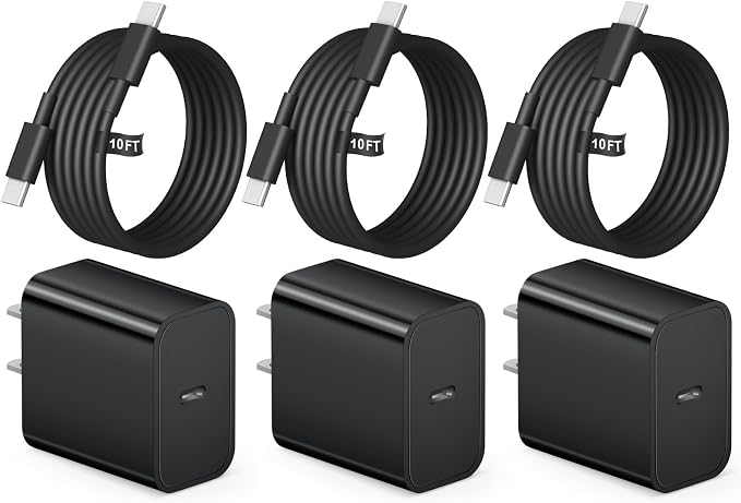iPhone 17 16 15 Fast Charging 10FT Long USB C Charger Type C Charger 3 Pack Fast Charger USB C for iPhone 17/17 Plus/17 Pro/17 Pro Max/16/16 Plus/16 Pro/16 Pro Max/15 Pro Max,iPad Pro,Samsung(Black)