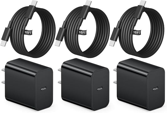 iPhone 17 16 15 Fast Charging 10FT Long USB C Charger Type C Charger 3 Pack Fast Charger USB C for iPhone 17/17 Plus/17 Pro/17 Pro Max/16/16 Plus/16 Pro/16 Pro Max/15 Pro Max,iPad Pro,Samsung(Black)