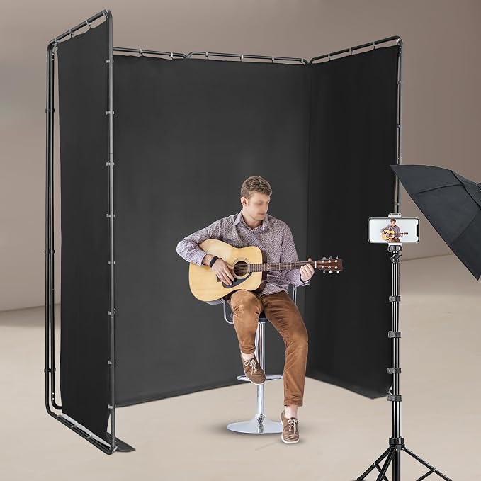 7.87x13.12ft Black Screen with Stand Portable Background for Photography Large Collapsible Photo Backdrop with Carrying Bag for Photo Studio, Video Shooting, Live Streaming