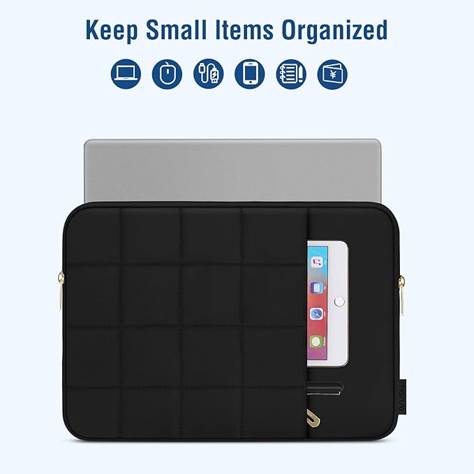 MOSISO Laptop Case 13.3 inch,13-13.3 inch Puffy Laptop Sleeve Compatible with MacBook Air 13 13.6/Neo/Pro 13/Pro 14,HP Dell ASUS,Twelve Square Quilted Bag with Vertical Pocket&Small Case, Black