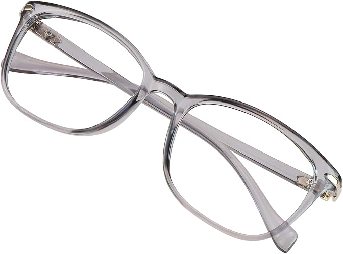 VisionGlobal Blue Light Blocking Glasses for Women Men, Stylish Square Frame(Clear Gray,No Magnification)