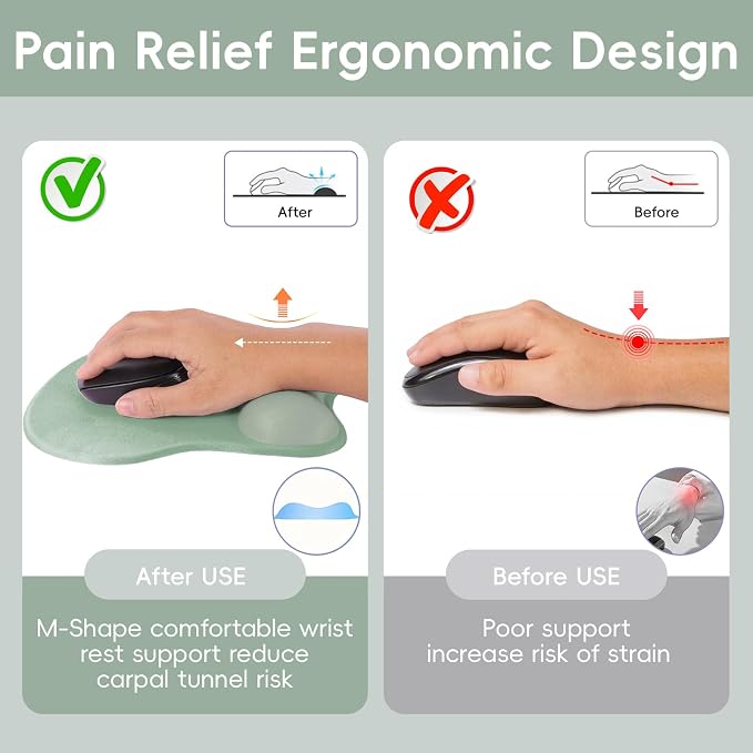 Ergonomic Mouse Pad,Non Slip Mousepad Wrist Rest Support for Office, Computer, Laptop & Mac(A-Light Green)