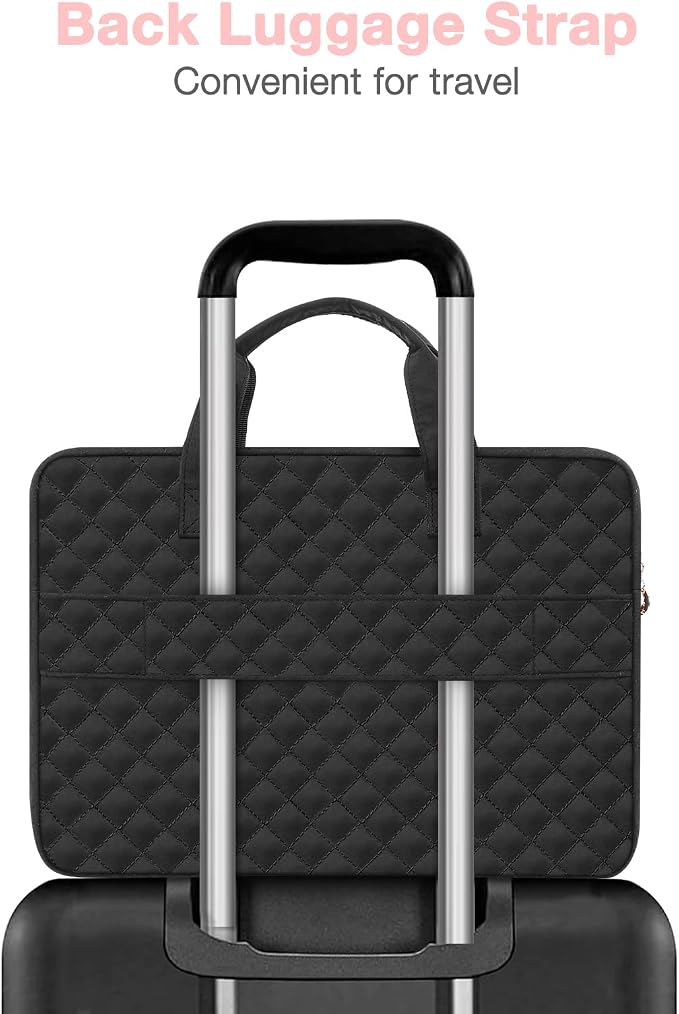 MOSISO 360 Protective Laptop Case 13.3 inch, 13-13.3 inch Laptop Sleeve Compatible with MacBook Air/Pro 13/Pro 14,HP Dell ASUS Lenovo, Square Quilted Bag Cover with 2 Pockets&Handle&Belt, Black