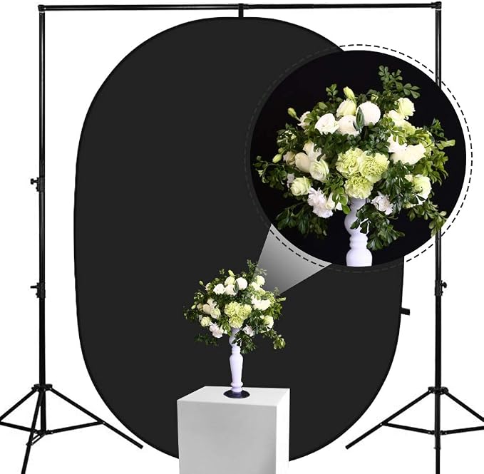 5x6.5ft Pop Up Black White Backdrop, Double-Sided Collapsible Portable Background with Carry Bag for Photography, Live Streaming