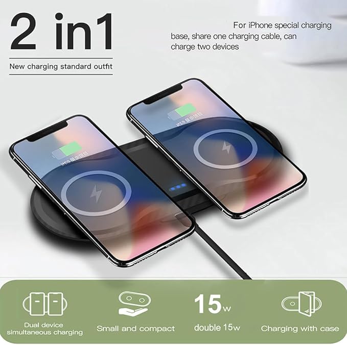 2 Pack Dual 15W Wireless Charger for Multiple Devices, 30W Fast Wireless Charging Pad/Mat for Apple iPhone, for AirPods, for Samsung Phone, for Google Pixel, and All Qi-Enabled Devices (Black-2Pack)