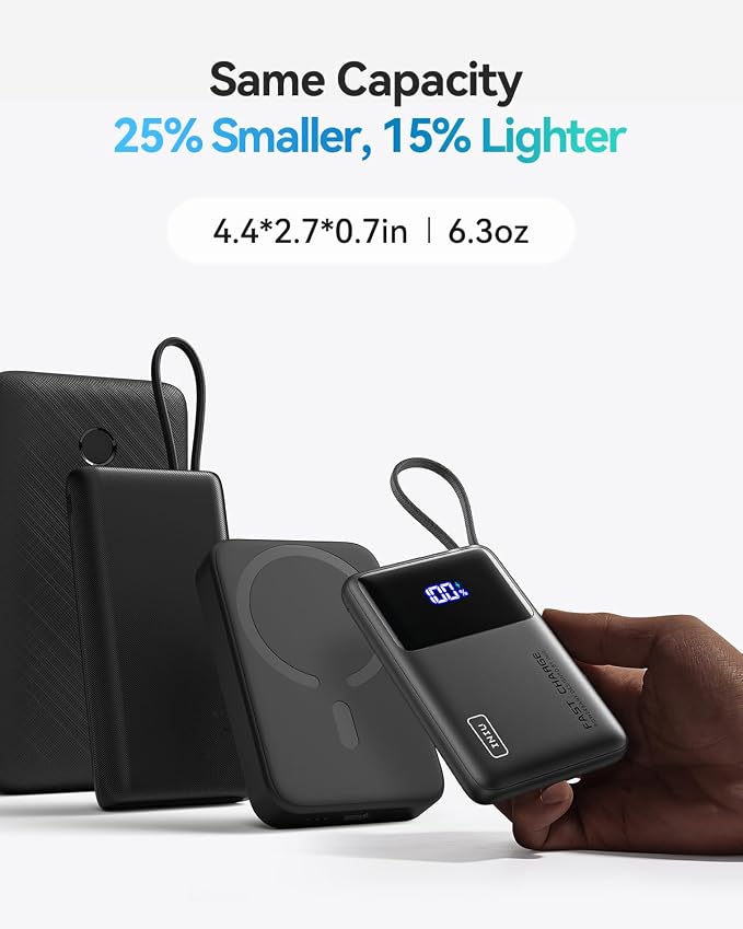 INIU 45W Power Bank, Slimmest 10000mAh Portable Charger with Built in USB-C Cable, Fast Charging USB C in&Out Battery Pack, Travel External Phone Charger for iPhone 17 16 15 Samsung S24 S23 Google etc