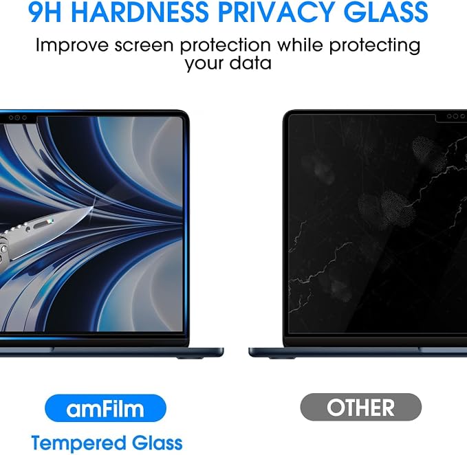 amFilm New MacBook Air 13.6 inch (2025, M4)(2024, M3)(2022, M2) Privacy Glass Screen Protector Model A2681 [9H Hardness][ Anti-Scratch][ Anti-fingerprint]