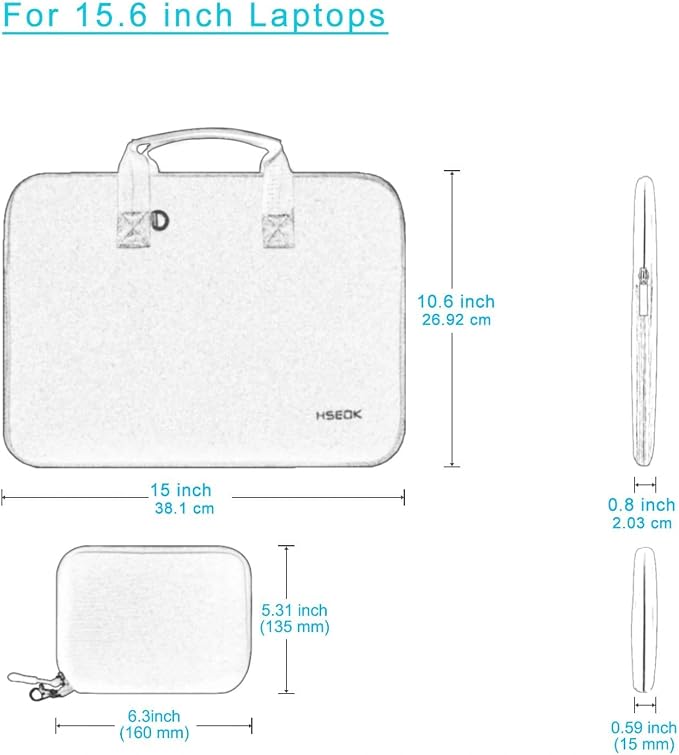 Hseok Laptop Case 15.6 inch Sleeve with Small Case, Compatible with 15.6-16 MacBook Dell HP Acer Asus Lenovo, Neoprene Computer Handbag,SK01BL01