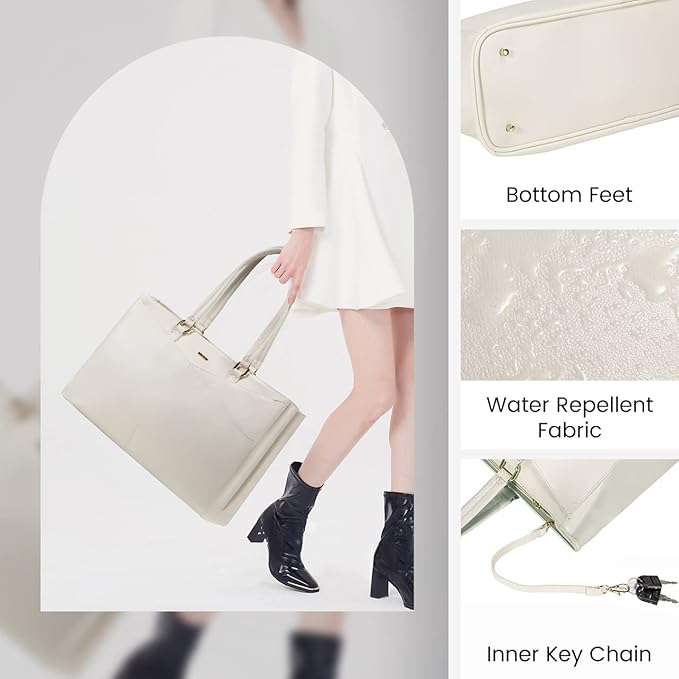 LOVEVOOK Laptop Bag for Women 15.6 Inch Tote Bags Waterproof Computer Briefcase for Teacher Business Office Work Bag,Beige