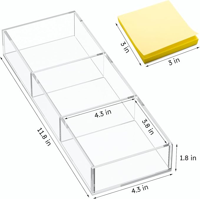 HIIMIEI 3 Section Clear Acrylic Drawer Organizer Tray, Office & Makeup Drawer Organizer (11.8x4.3 inch)