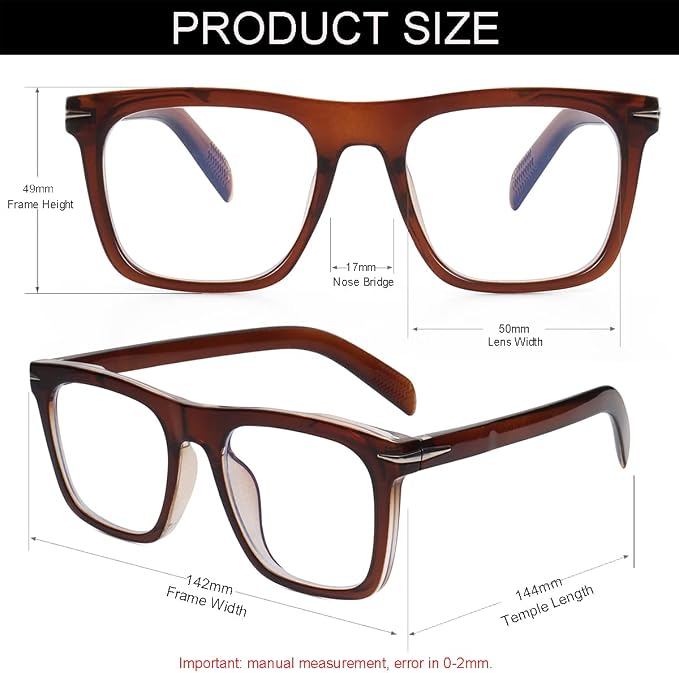 Trendy Square Blue Light Blocking Glasses for Men Women, Fashion Frame Non-prescription Computer Glasses (Brown)