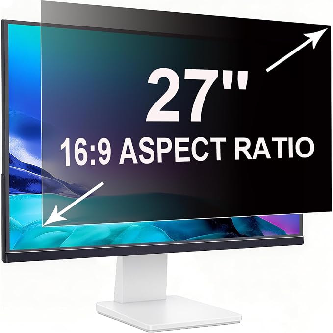 Privacy Screen for 27 Inch 16:9 (59.7x33.6cm) Computer Monitor - Blue Light Filter & Anti-Glare, Removable Screen Privacy Shield | PC Protector Film for Flat and Curved Screens