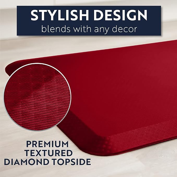 KANGAROO Anti Fatigue Mats for Kitchen Floor, Reduce Foot, Knee, Back Pressure, 3/4 Inch Thick Cushioned Ergonomic Mat, Waterproof Comfort Rug for Under Sinks, Standing Desk, Store Floors, 17x24, Red