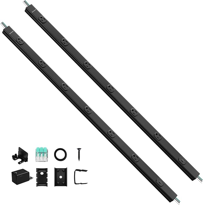 SURAIELEC Hardwired Under Cabinet Power Strip 2-Pack, 39.4in, 6 Tamper Resistant Outlets with USB-A & USB-C, Customizable Length, Seamless Under Cabinet Outlet for Kitchen, Workshop, ETL Listed, Black