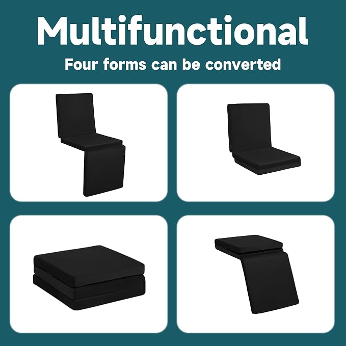 HOMBYS 3-in-1 Recliner Seat Cushion with Lumbar Support Pillow & Footrest, Multi-Functional Adjustable Height 2" to 6" for You to Choose, Non-Slip Foam Chair Cushion for Elderly, Black